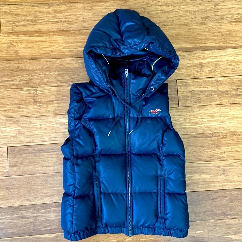 HOLLISTER Navy100% Feather Vest Removable Hood sz Small